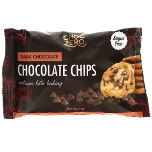 Чипсы темного шоколада, без сахара,, Dark Chocolate Chips, Sugar Free, ChocZero, 198 г купить в Киеве и Украине