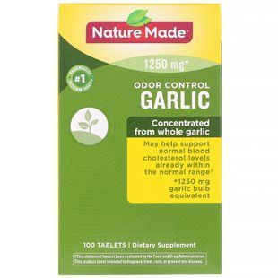 Garlic Odorless, Nature Made, 1250 mg, 100 tablets