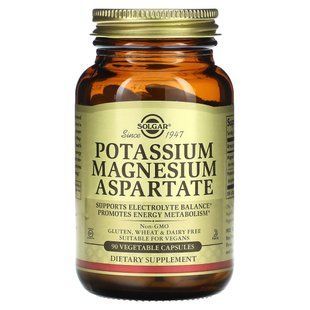Калий и магний аспартат Solgar (Potassium Magnesium Aspartate) 90 растительных капсул купить в Киеве и Украине