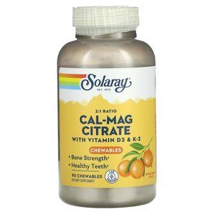 Цитрат кальцію-магнію, апельсиновий смак, Cal-Mag Citrate 2:1, Solaray, 90 жувальних таблеток
