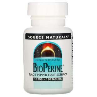 БиоПерин, Bioperine Black Pepper Fruit Extract, Source Naturals, 10 мг, 120 таблеток купить в Киеве и Украине