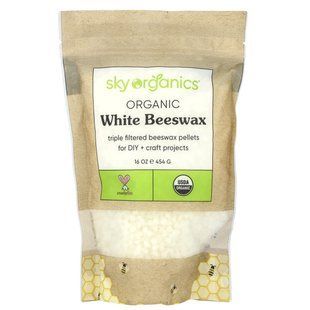 Органические гранулы белого пчелиного воска, Sky Organics, 16 унций (453 г) купить в Киеве и Украине