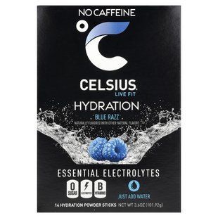 Celsius, Live Fit, Hydration, Essential Electrolytes, No Caffeine, Blue Razz, 14 Hydration Powder Sticks, 0.26 oz (7.28 g) Each купить в Киеве и Украине