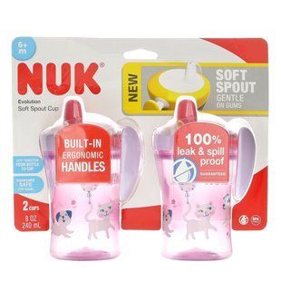 Чашки с мягким носиком для детей, 6+ месяцев, Evolution Soft Spout Cup, 6 + Months, NUK, 2 чашки по 8 унций (240 мл) каждая купить в Киеве и Украине