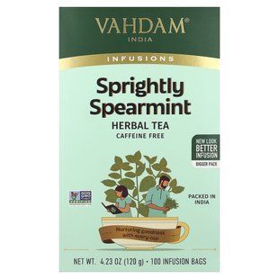 VAHDAM India, Infusions, Herbal Tea, Sprightly Spearmint, Caffeine Free, 100 Infusion Bags, 4.23 oz (120 g)