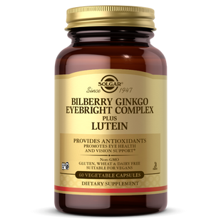 Комплекс для зрения черника гинкго билоба и лютеин Solgar (Bilberry Ginkgo Eyebright Plus Lutein) 60 капсул купить в Киеве и Украине