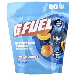 G FUEL, Hydration + Focus, Electrolyte Drink Mix with Cognizin&reg;, Peach Paradise, 20 Stick Packs, 0.21 oz (6 g) Each