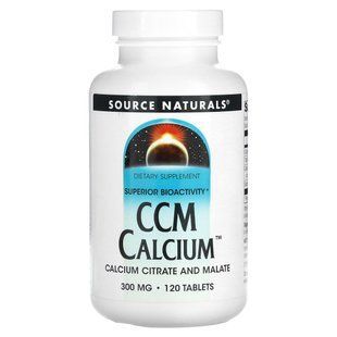 Calcium CCM, citrate/malate of calcium, CCM Calcium Citrate/Malate, Source Naturals, 300 mg, 120 tablets.