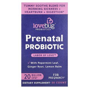 LoveBug Probiotics, prenatal probiotic, 20 billion CFU, 30 capsules.