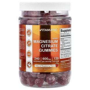 Vitamatic, жевательные таблетки с цитратом магния, со вкусом натуральной малины, 240 жевательных таблеток (300 мг в 1 жевательной таблетке) купить в Киеве и Украине