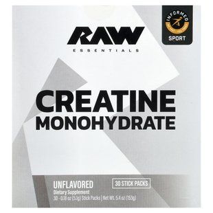Raw Nutrition, Essentials, моногидрат креатина, без добавок, 30 пакетиков по 5,1 г (0,18 унции) купить в Киеве и Украине