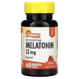 Sundance Vitamins, Fast Dissolve Max Melatonin, Natural Berry, 12 mg, 60 Tablets купить в Киеве и Украине