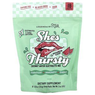 Legendairy Milk, She's Thirsty&reg;, Coconut Water Electrolyte Mix, Watermelon, 18 Stick Packs, 0.28 oz (7.8 g) Each