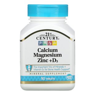 Кальций Магний Цинк и Витамин Д3 21st Century (Calcium Magnesium Zinc + D3) 90 таблеток купить в Киеве и Украине