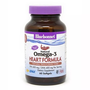 Омега-3 формула для сердца Bluebonnet Nutrition, (Omega-3 Heart Formula) 60 желатиновых капсул купить в Киеве и Украине