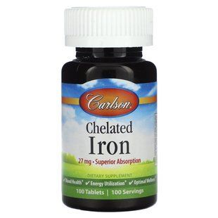 Хелат заліза Carlson Labs (Chelated Iron) 27 мг 100 таблеток