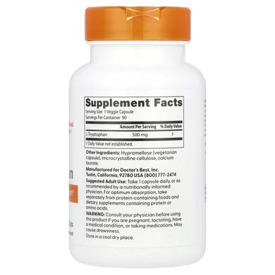 Триптофан Doctor's Best (L-Tryptophan) 500 мг 90 капсул купить в Киеве и Украине