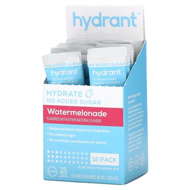Hydrant, Суміш для напоїв з електролітом, кавун, упаковка з 12 штук по 0,14 унції (3,9 г) кожна