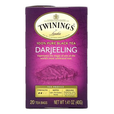 100% чистий чорний чай, Дарджилінг, Twinings, 20 індивідуальних чайних пакетиків, 40 г