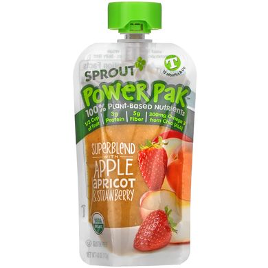 Sprout Organic, Power Pak, від 12 місяців і старше, чудова суміш з яблучним абрикосом та полуницею, 4,0 унції (113 г)