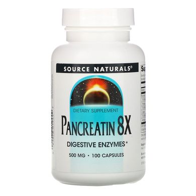 Панкреатин 8X, Pancreatin 8X, Source Naturals, 500 мг, 100 капсул