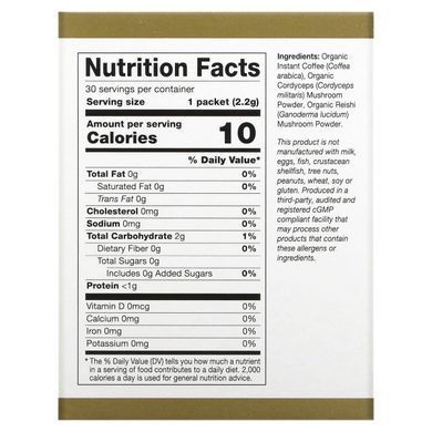 Растворимый кофе с кордицепсом и грибами рейши California Gold Nutrition (Coffee with Cordyceps) 30 пакетиков купить в Киеве и Украине