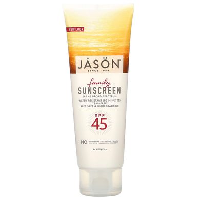 Сонцезахисний крем для всієї родини Jason Natural (SPF 45 Natural Sunscreen) 113 г