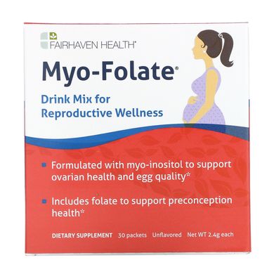 Питна дієтична добавка для репродуктивної системи організму, без ароматизаторів, Myo-Folate - A Drinkable Fertility Supplement to Support, Fairhaven Health, 30 пакетиків по 2,4 г