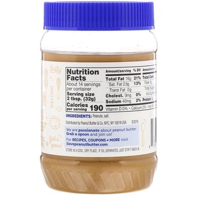 М'яке, вершкове Арахісова олія по старим рецептом, Peanut Butter,Co, 16 унц (454 г)