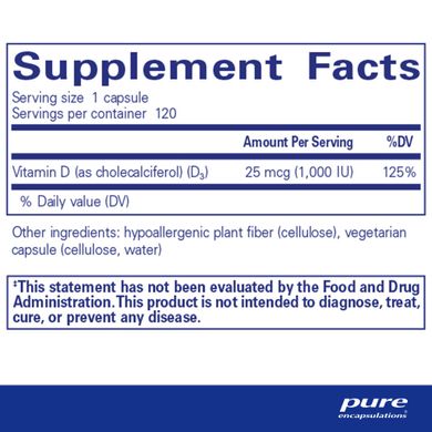 Вітамін Д3 Pure Encapsulations (Vitamin D3) 1000 МО 120 капсул