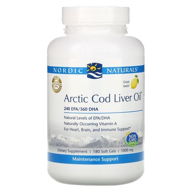 Риб'ячий жир з печінки тріски арктичний лимонний смак Nordic Naturals (Arctic Cod Liver Oil) 1000 мг 180 капсул