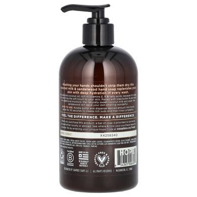 Liquid hand soap, coconut milk and sandalwood, 12 fluid ounces (354 ml).