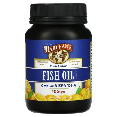 Свіжий улов, харчова добавка з риб'ячим жиром, Омега-3 EPA / DHA, апельсиновий аромат, Barlean's, 100 м'яких капсул