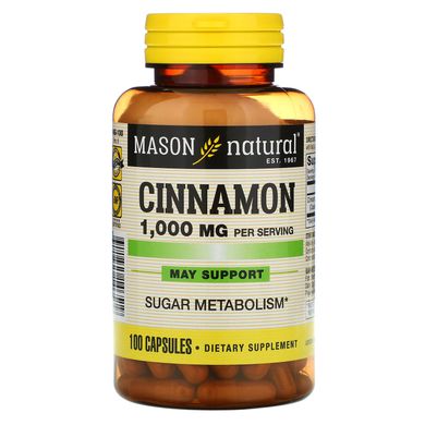 Кора корицы Mason Natural (Cinnamon) 1000 мг 100 капсул купить в Киеве и Украине
