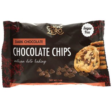 Чіпси з темного шоколаду, без цукру, Dark Chocolate Chips, Sugar Free, ChocZero, 198 г