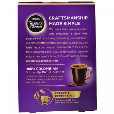 Nescaf&eacute;, Tasters Choice, instant coffee, 100% Colombian, 16 single-serve packets, 0.1 oz (3 g) each.