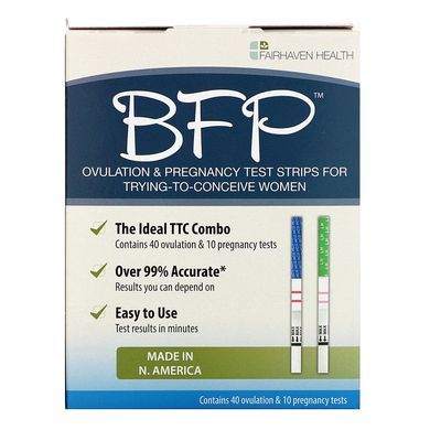 Смужки для тестування на вагітність і овуляцію для жінок, що намагаються завагітніти, BFP, Ovulation and Pregnancy Test Strips, Fairhaven Health, 40 тестів на овуляцію і 10 тестів на вагітність