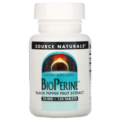 БіоПерін, Bioperine Black Pepper Fruit Extract, Source Naturals, 10 мг, 120 таблеток