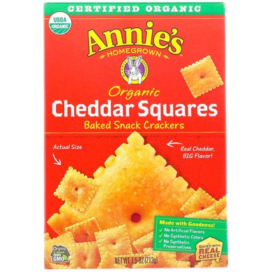 Крекери з чеддер квадратні запечені Annie's Homegrown (Snack Crackers) 213 м