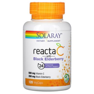 Вітамін С + бузина, Reacta-C Plus Elderberry, Solaray, 120 вегетаріанських капсул