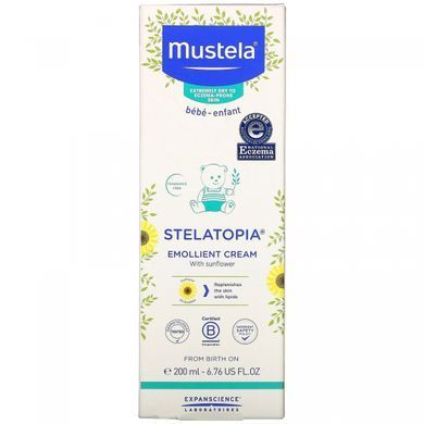 Пом'якшувальний крем з соняшником, без ароматизаторів, Stelatopia, Emollient Cream with Sunflower, Fragrance Free, Mustela, 200 мл