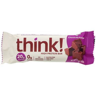 Протеїнові батончики, шоколадна помадка, ThinkThin, 5 упаковок, 2,1 унції (60 г) кожна