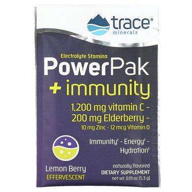 Trace Minerals Research, PowerPak + Immunity, лимонна ягода, 30 пакетів по 0,19 унції (5,3 г) кожен