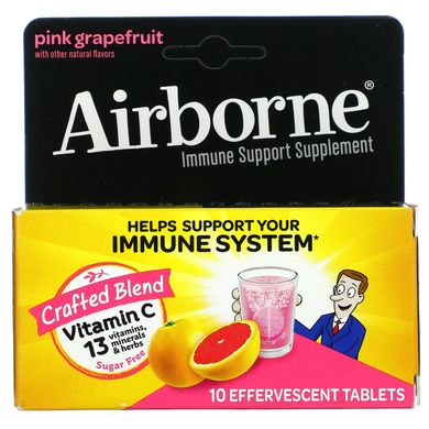 Шипучі таблетки, зі смаком рожевого грейпфрута, AirBorne, 10 таблеток