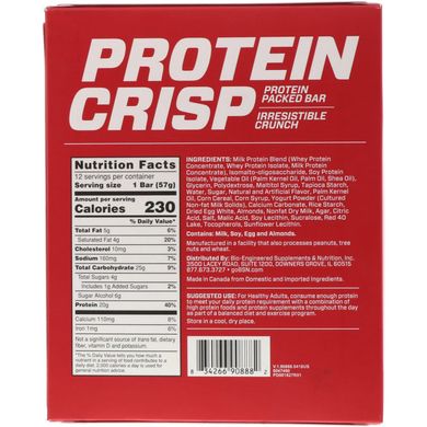 Protein Crisp, полуничний хрест, BSN, 12 батончиків, по 2,01 унції (57 г) кожен