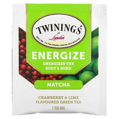 Енергетичний трав'яний чай, маття, журавлина і лайм, Twinings, 18 чайних пакетиків, 1,27 унції (36 г)