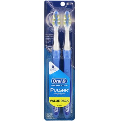 Зубна щітка Pulsar на батарейках, середня, Pro-Health, Pulsar Battery Powered Toothbrush, Medium, Oral-B, 2 щітки