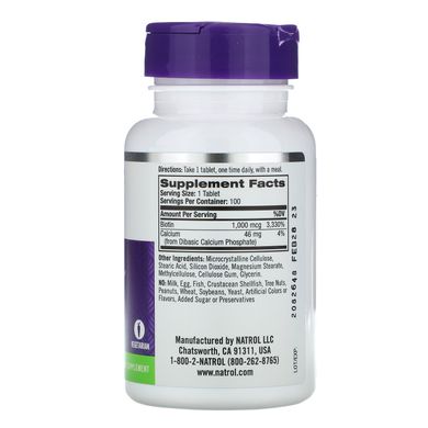 Біотин Natrol (Biotin) 1000 мкг 100 таблеток