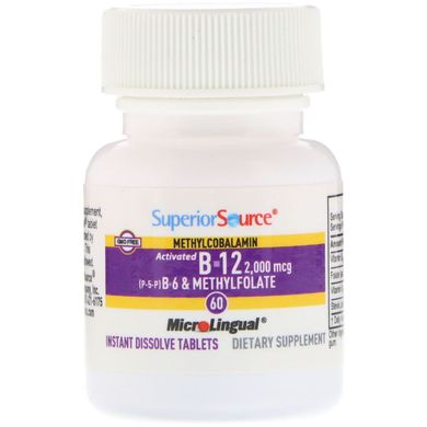 Метилкобаламін метилфолат і В-6 Superior Source (Аcitivated B-12 Methylcobalamin В-12) 2000 мкг / 1200 мкг 60 мікро таблеток