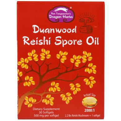 Duanwood масло из спор грибов рейши, Dragon Herbs, 500 мг, 30 капсул купить в Киеве и Украине